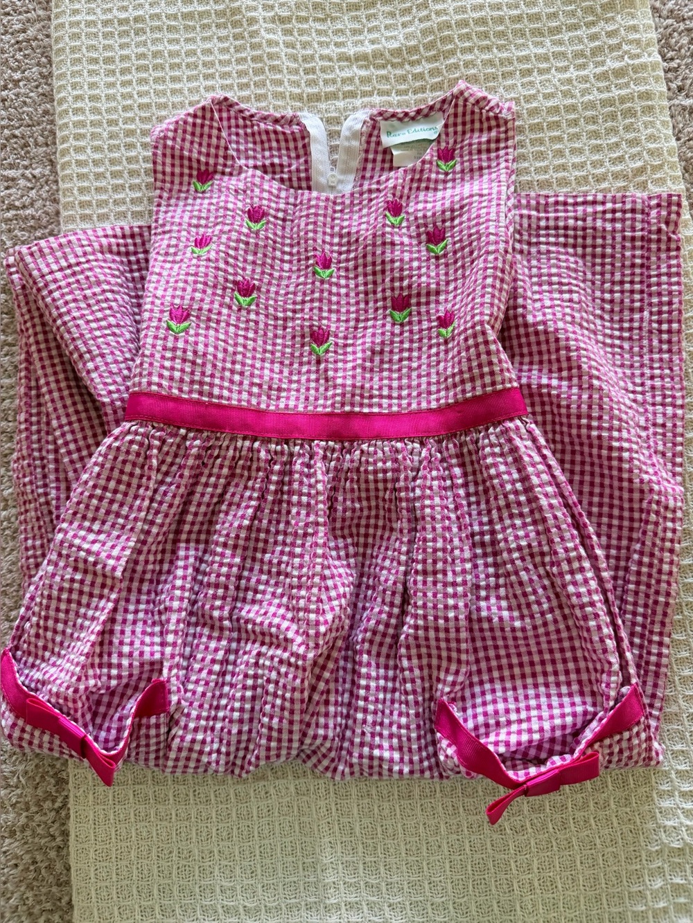 Rare Editions Pink Gingham Tulip Embroidered Girls' Dress